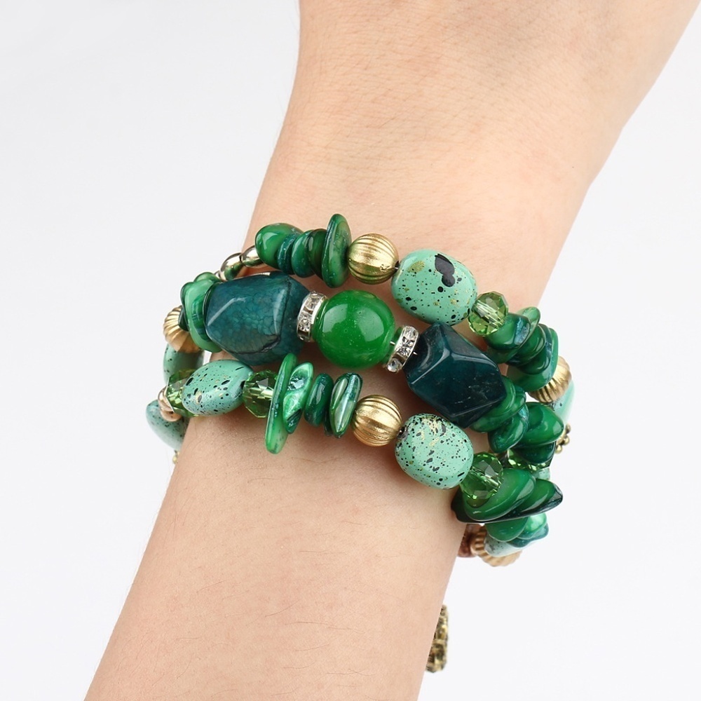 *AMIA* Green Beaded Multilayer Fashion Bracelet